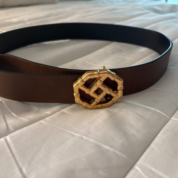 Leather belt with gold bamboo buckle - Picture 2 of 2